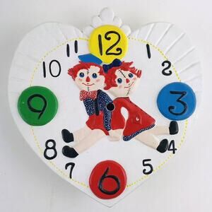Raggedy Ann Andy Ceramic Chalkware Clock Hand Painted Antique Finish FACE ONLY